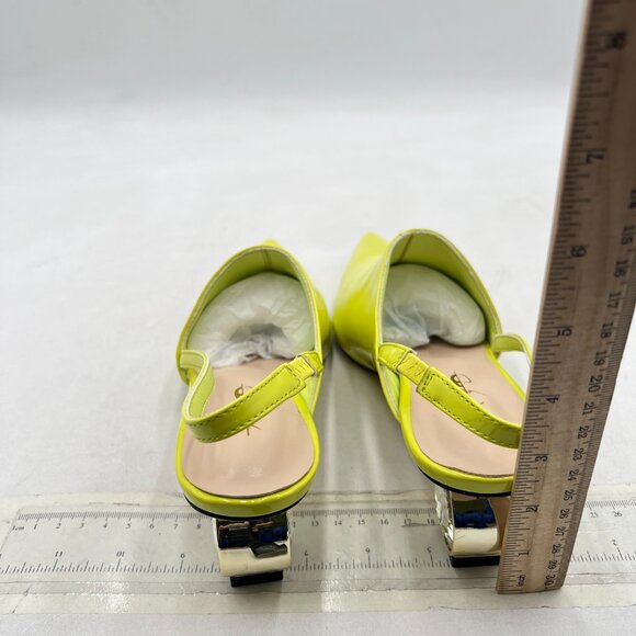 XYD Lemon Yellow Low Heel Edgy Pointed Toe Slip On Slingback Crystal Heel Pumps - Picture 5 of 8